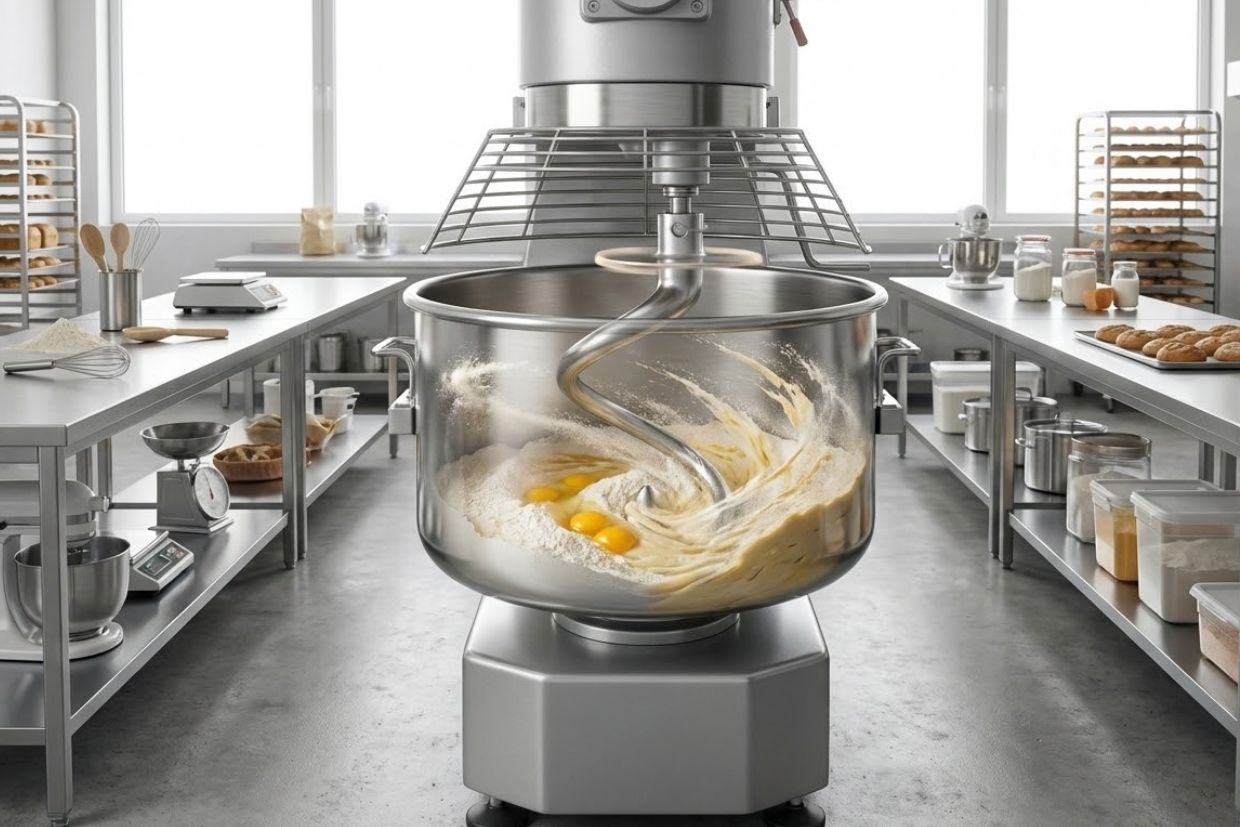 Planetary Mixer Animation Rotation Transition from Manual Prep to Industrial Planetary Mixers